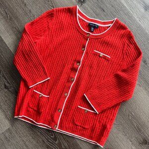 Vintage Lands' End old money preppy cotton linen cableknit cardigan / sz M